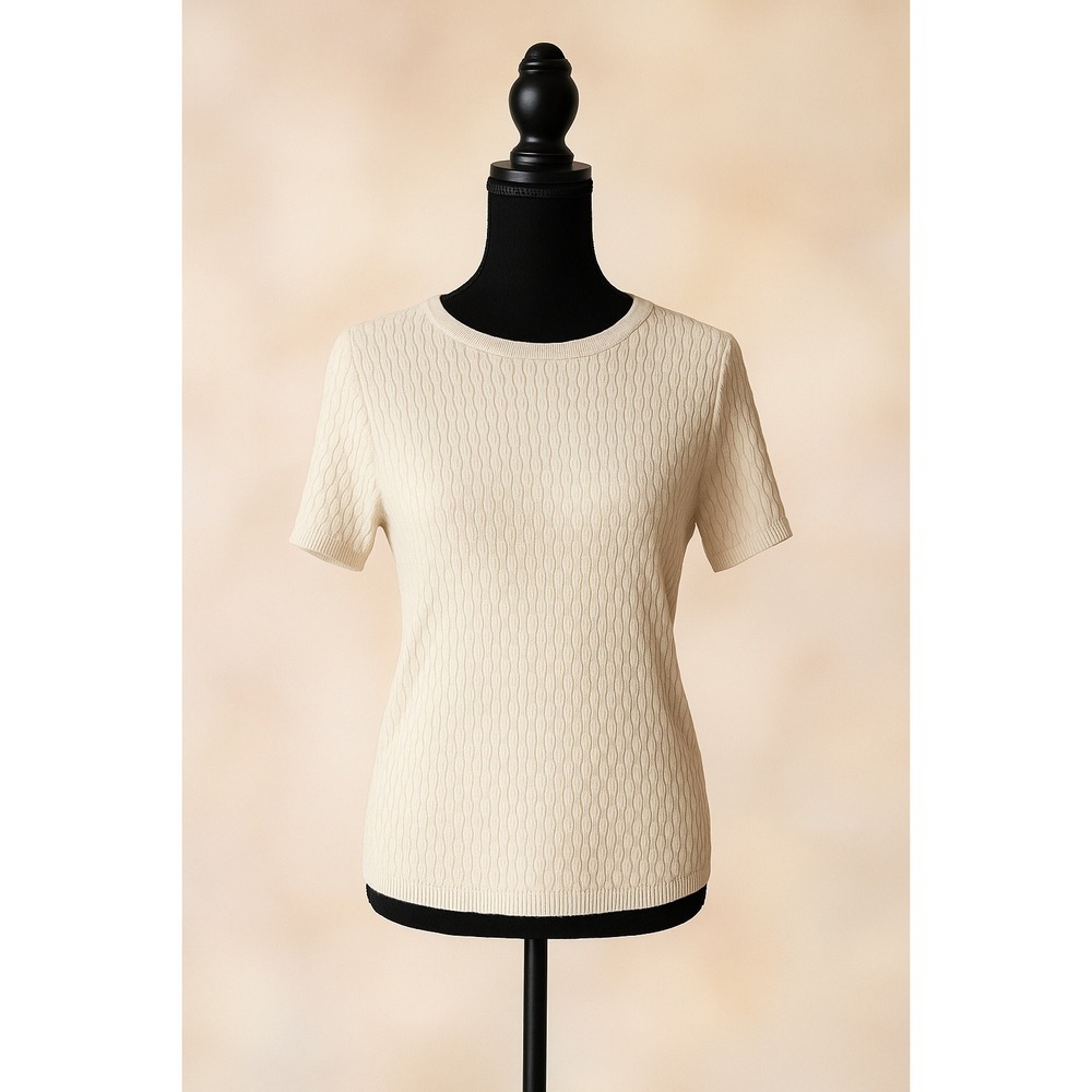 Calvinā Klein Women's Textured Cable Knit Short Sleeve Sweater Top